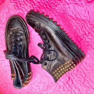 Spiked studded black leather punk Converse Allstars
